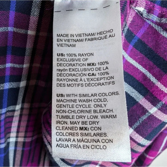 Chico's Purple Navy Ruffled Plaid Button Down Blouse Size 2 - Large Womens - Picture 5 of 11